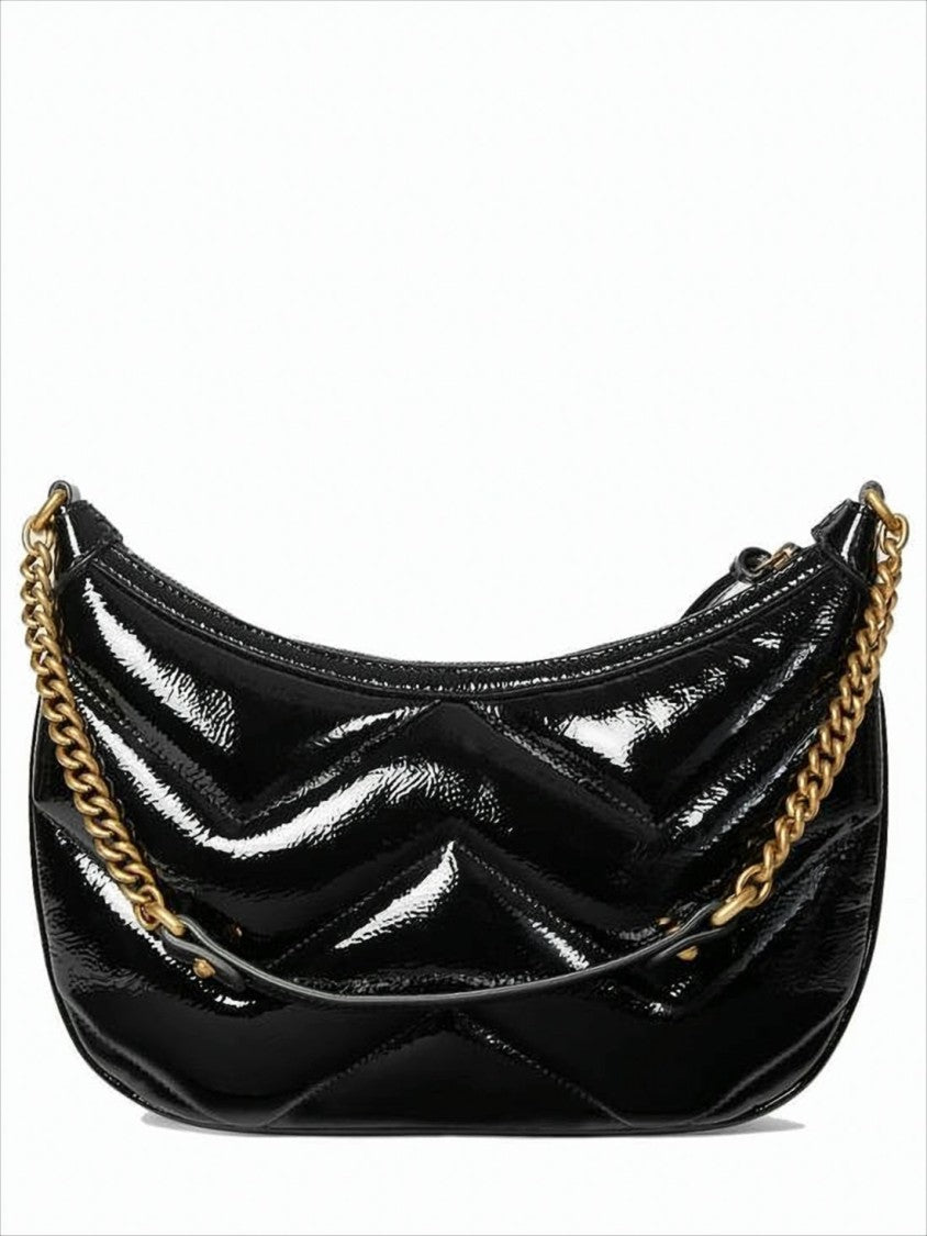 Chevron Quilted Black Leather Shoulder Bag