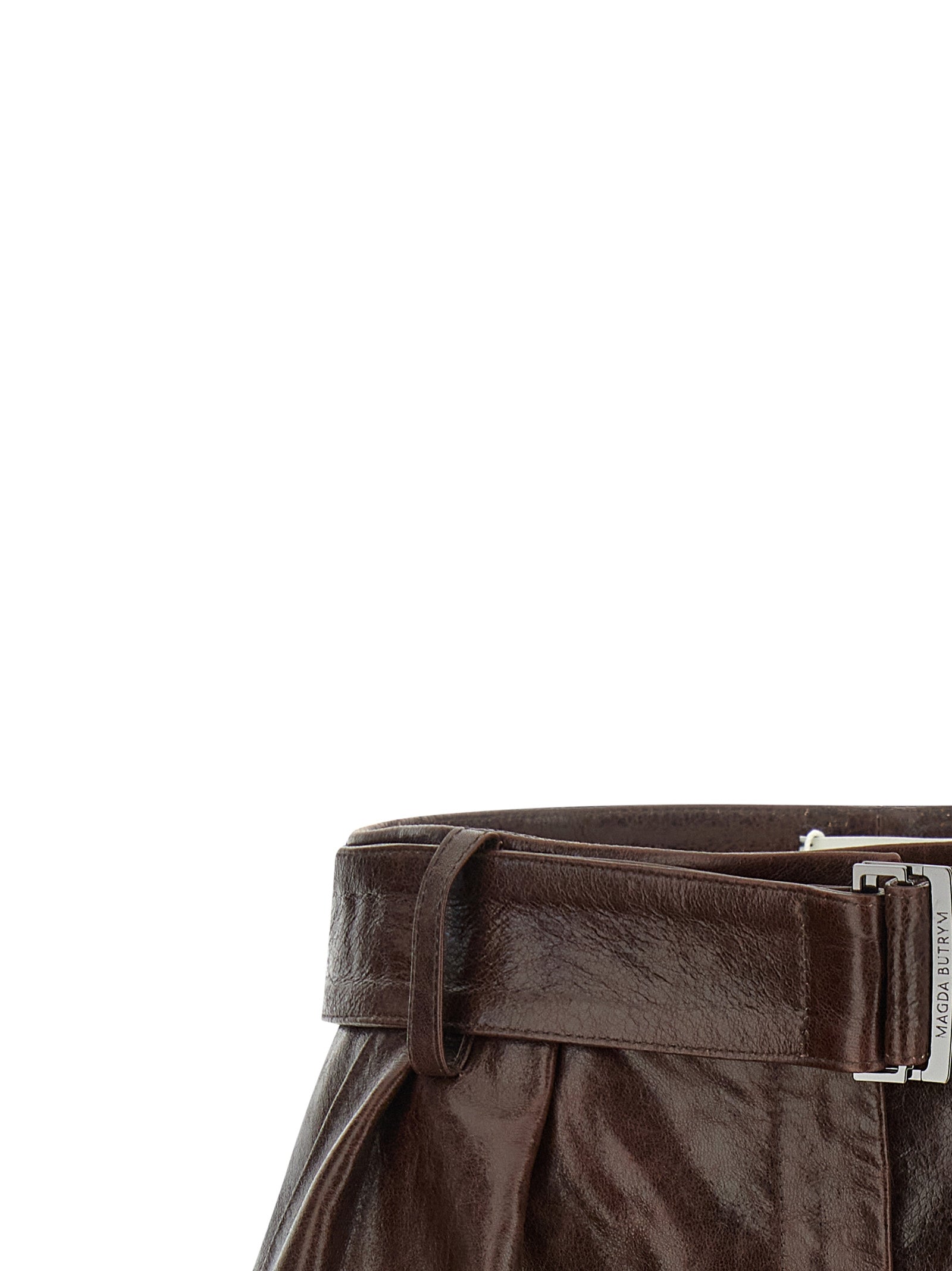 Craquelé Shiny Leather High-Waisted Shorts with Flared Silhouette