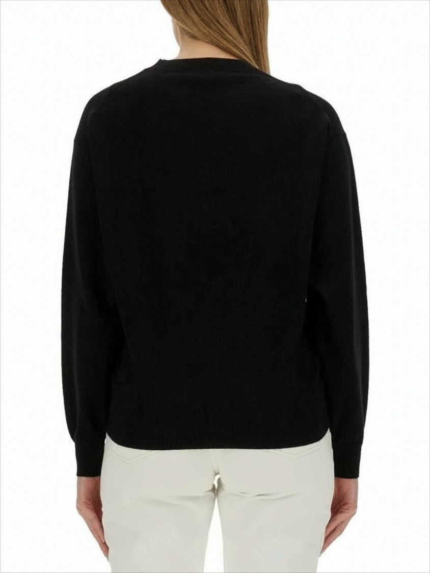 Classic Black Wool Sweater With Ribbed Cuffs And Subtle Detail