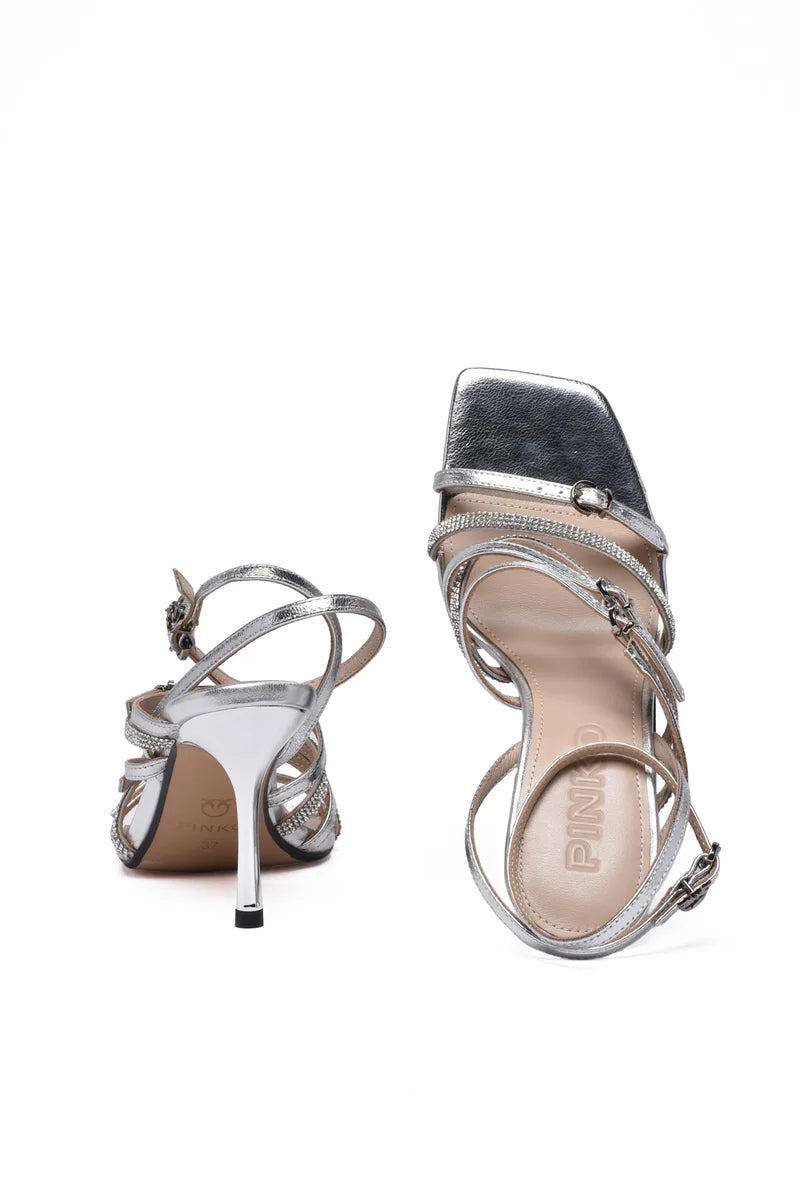 Sandal 9cm Heel Strap - Silver
