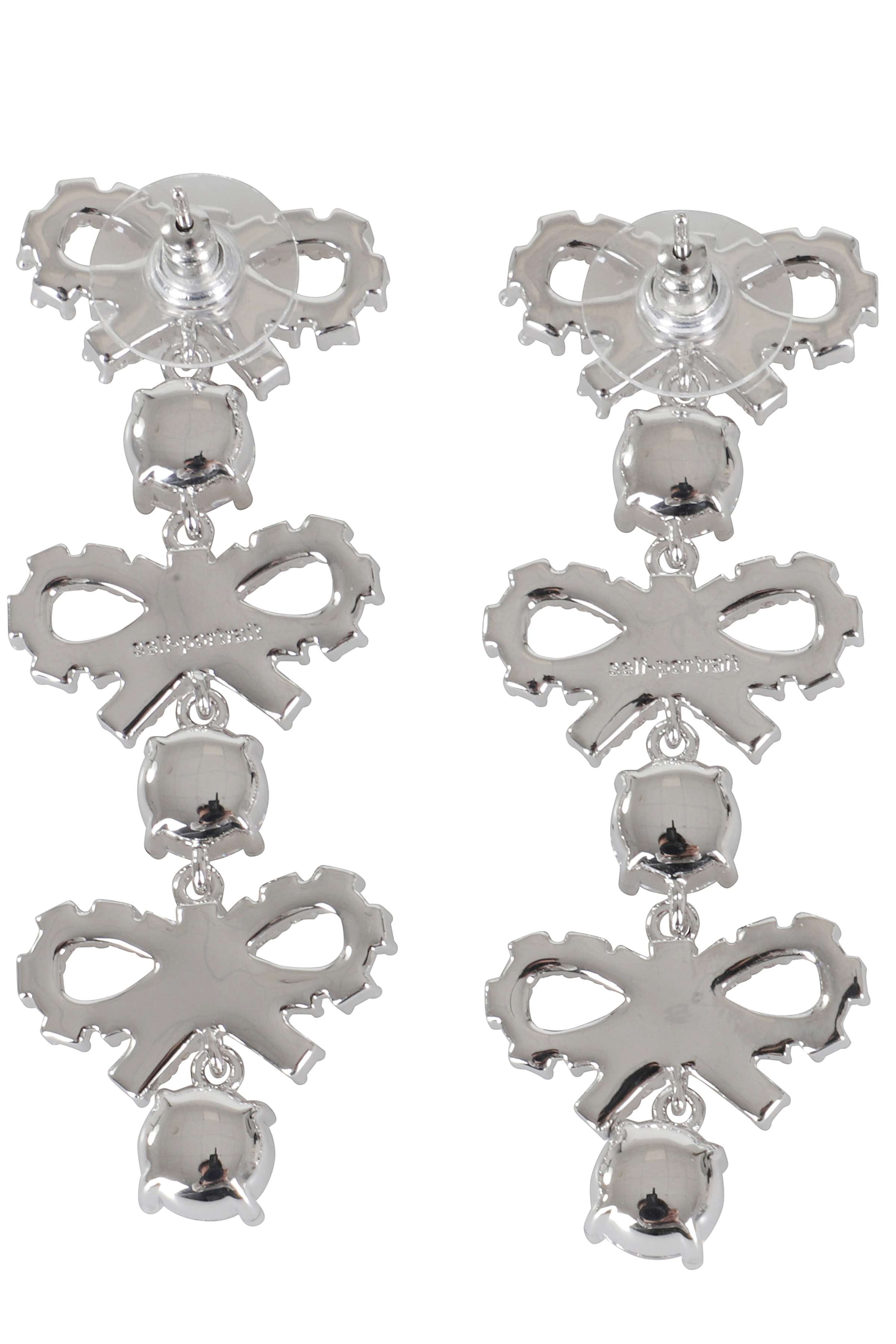 Silver Bow Crystal Tiered Earrings