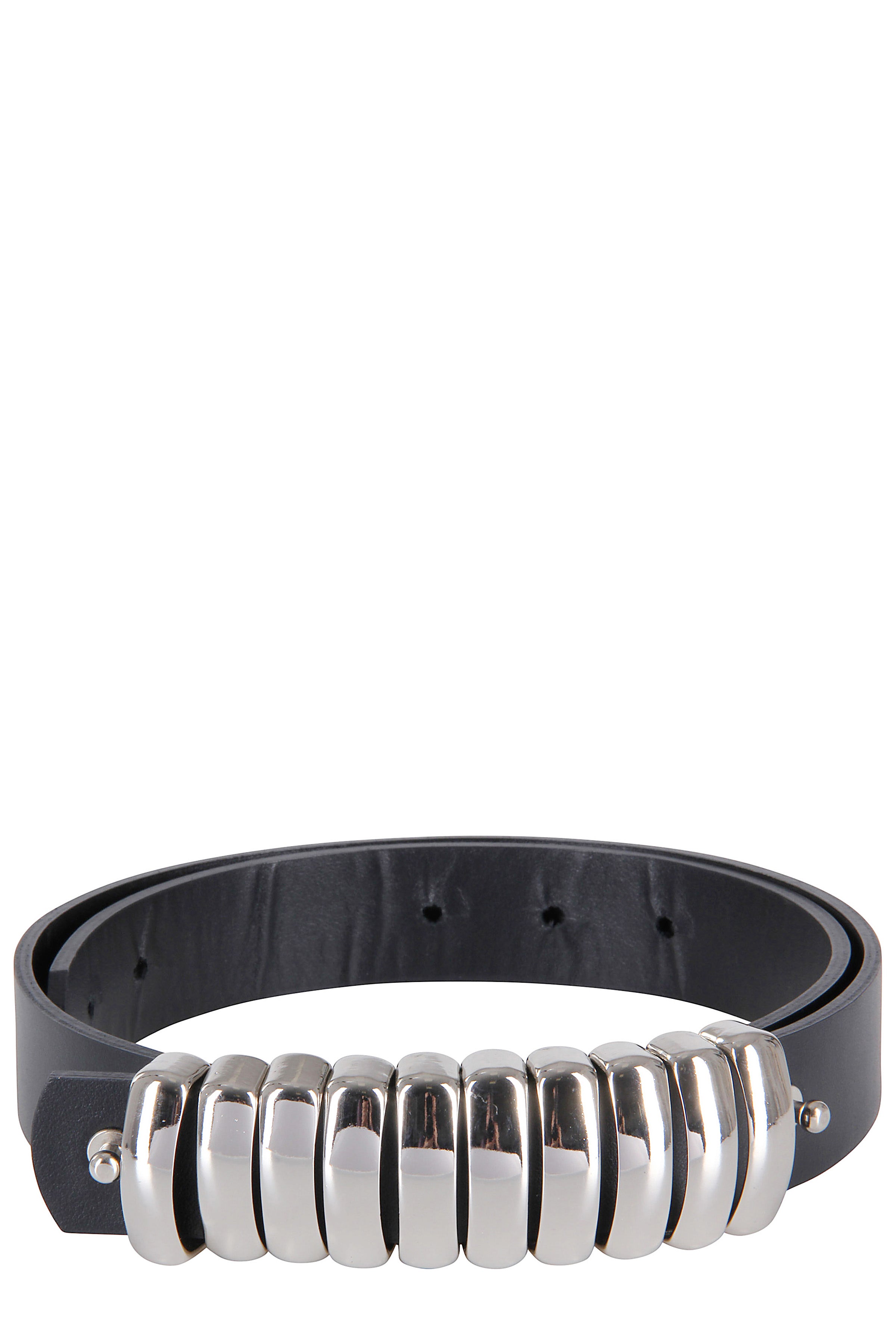 Leather Belt With Polished Silver Button Buckles