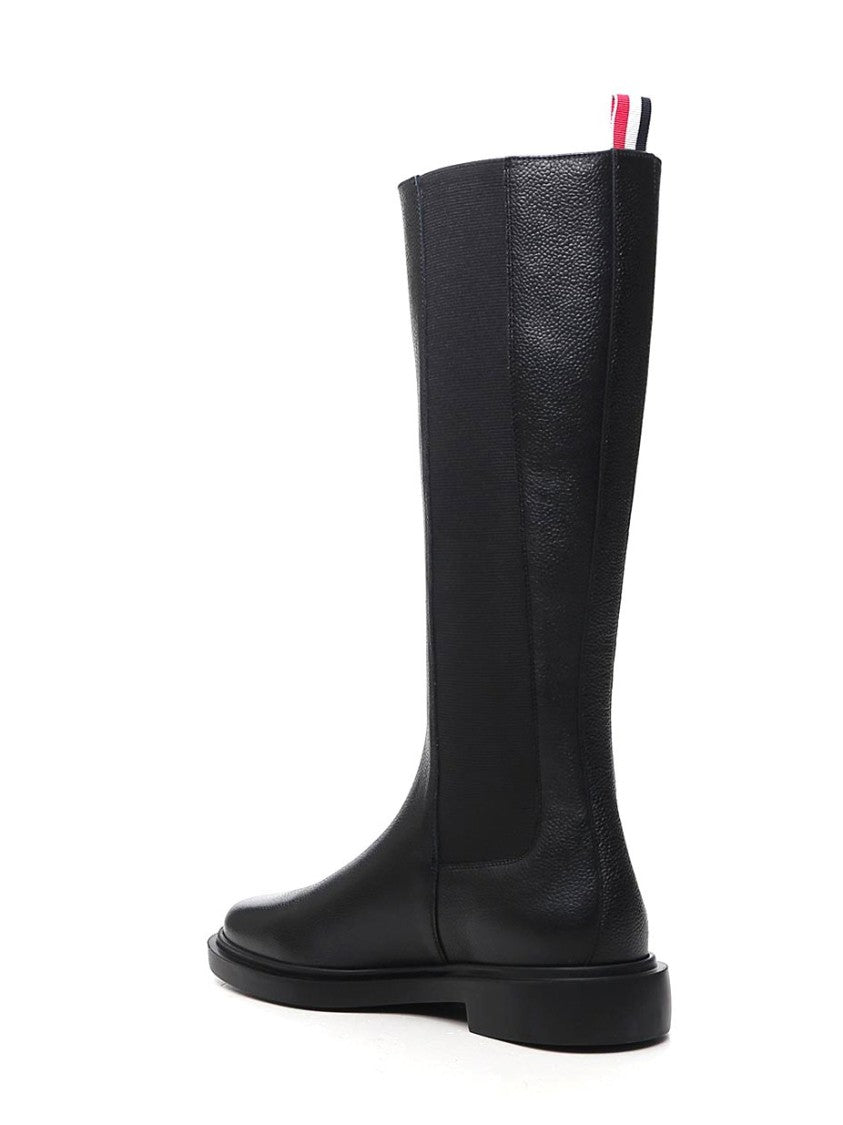 Tall Black Boots with Distinctive Striped Detail