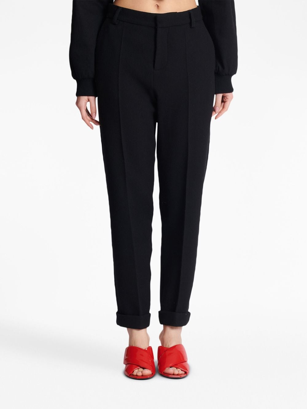 High-Waisted Tapered-Leg Trousers with Cuffed Hems