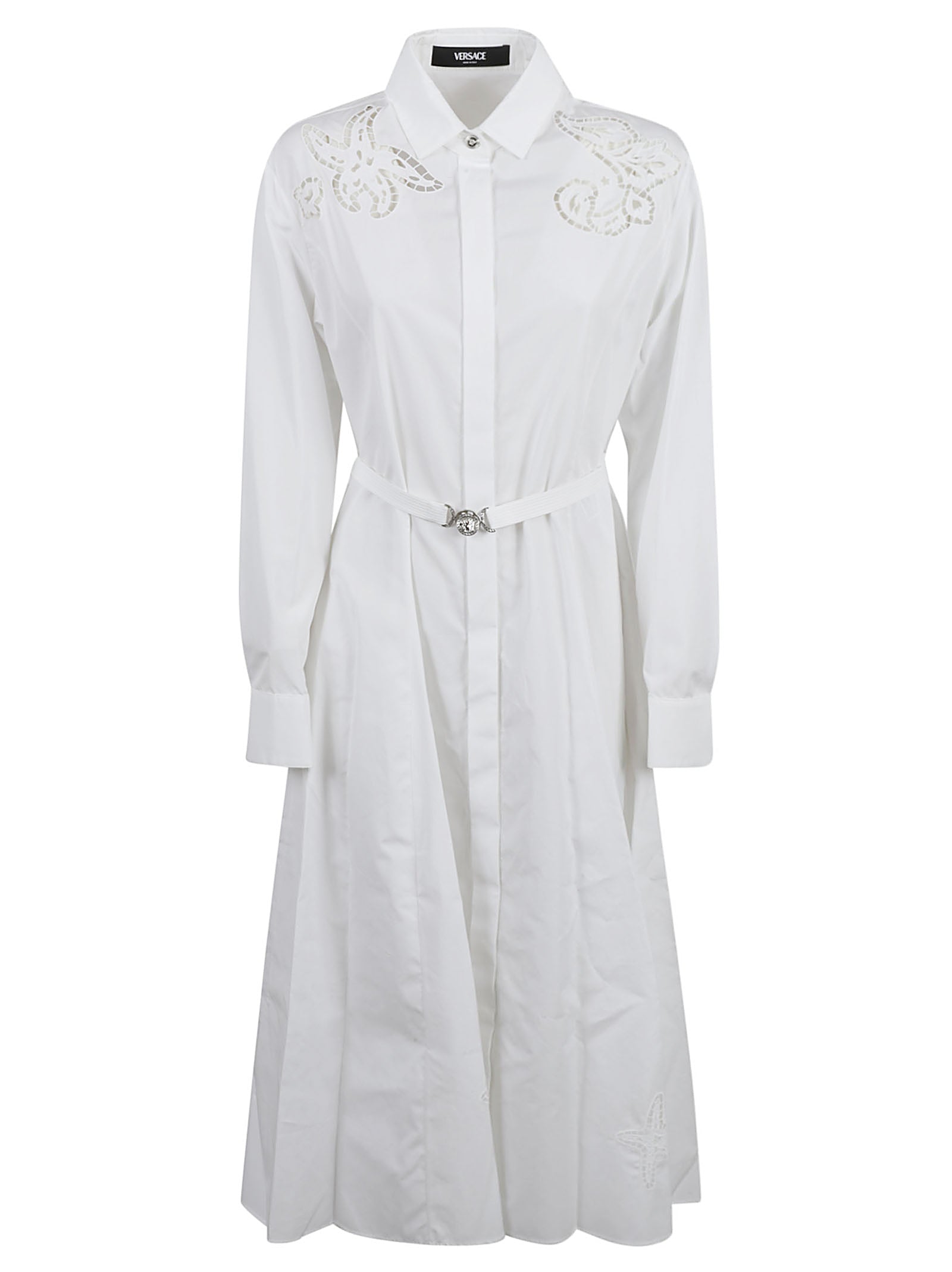 White Shirt Dress With Cut-Out Floral Embroidery