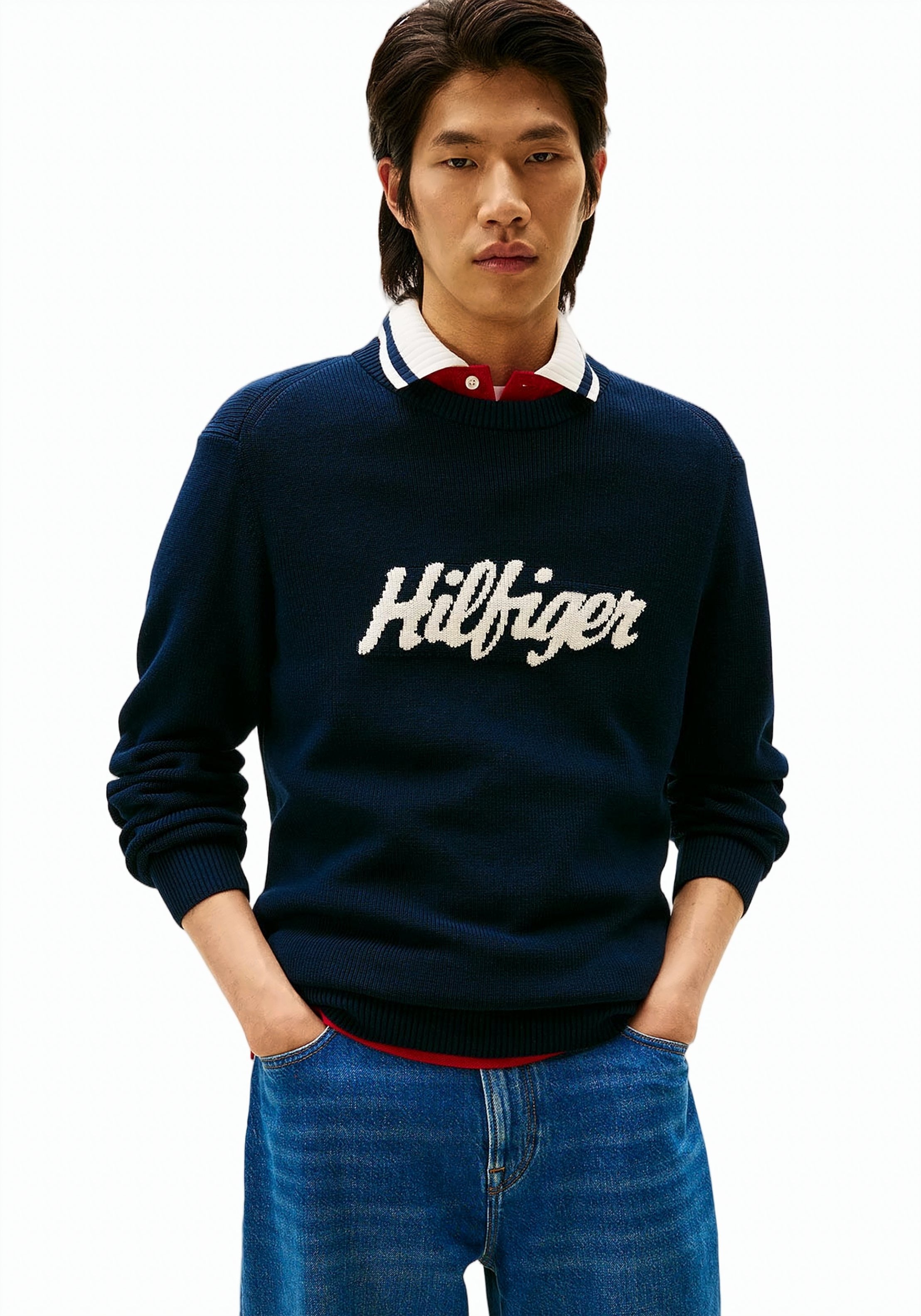 Blue Graphic Cotton Crewneck Sweater