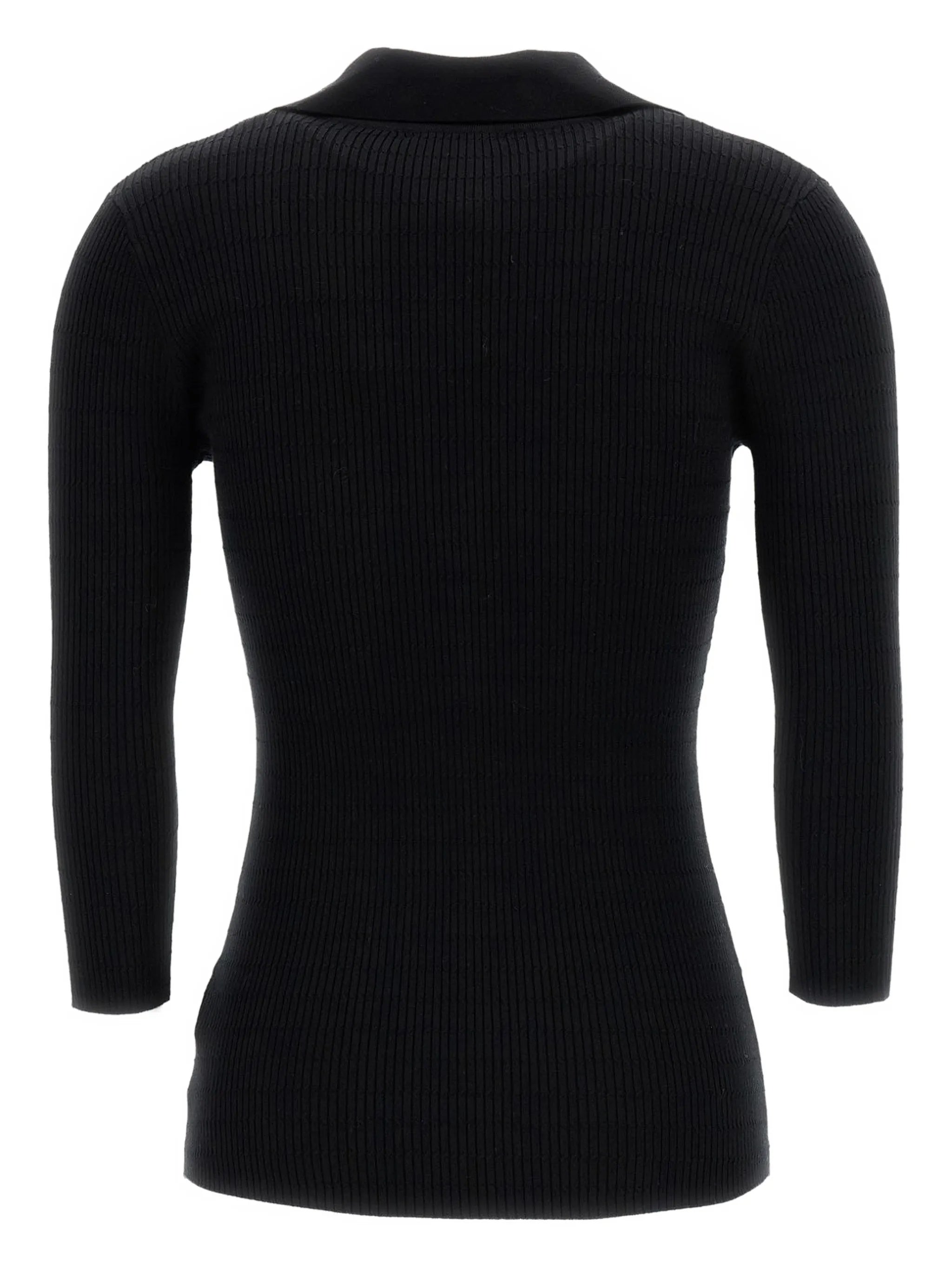 Fitted Black Ribbed V-Neck Top