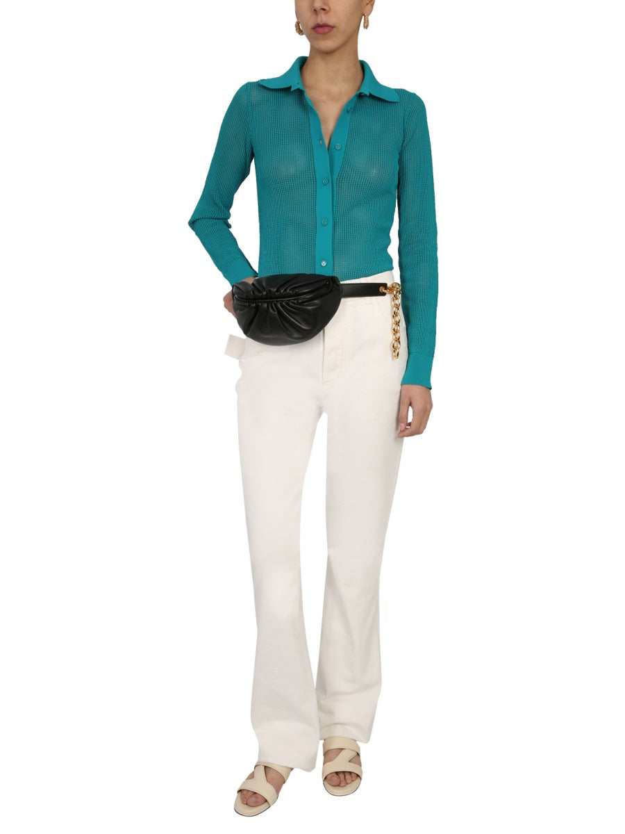Mesh Knit Cardigan with Semi-Transparent Design