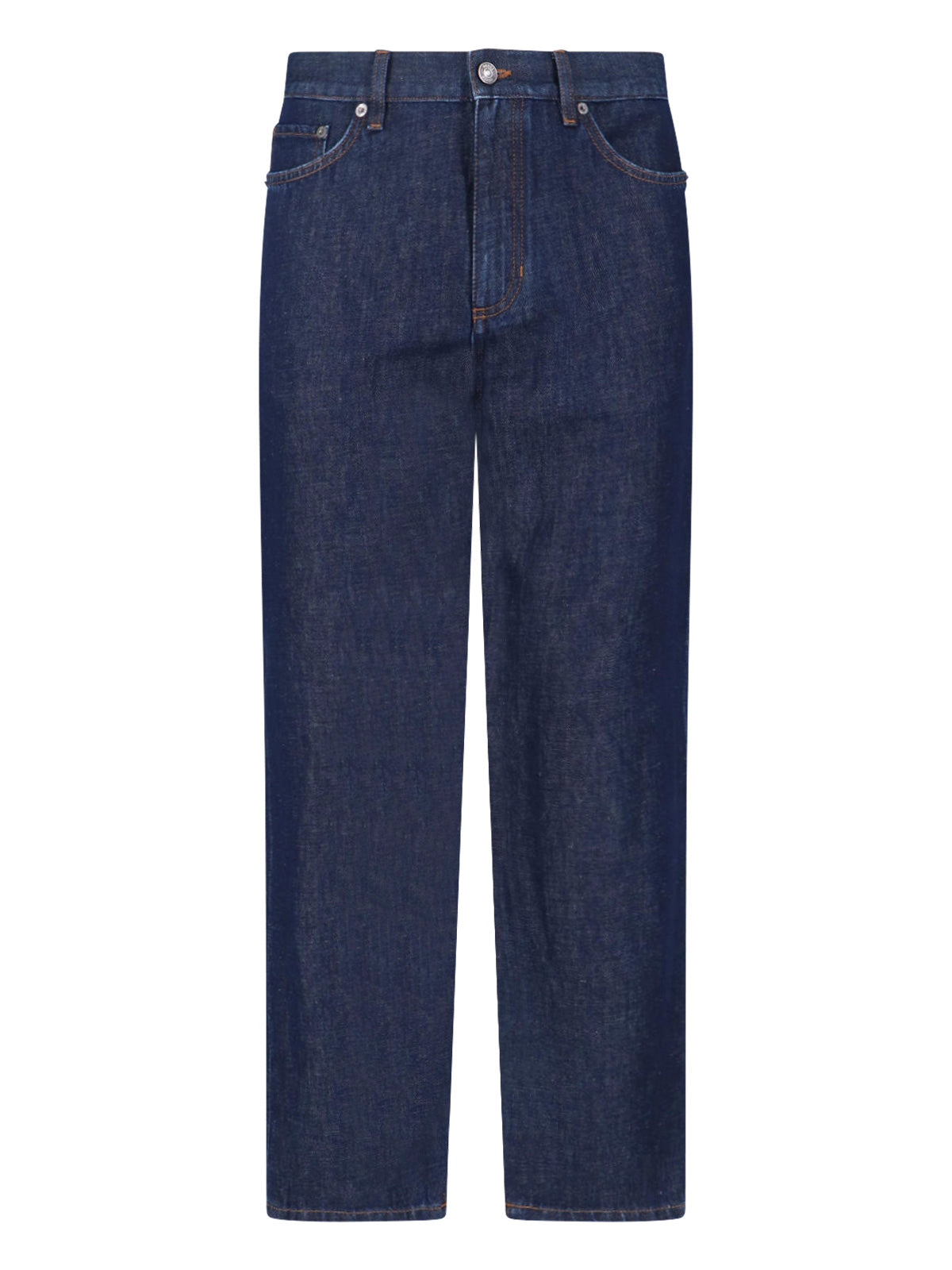 Blue Mid-Rise Cotton-Linen Straight Leg Jeans