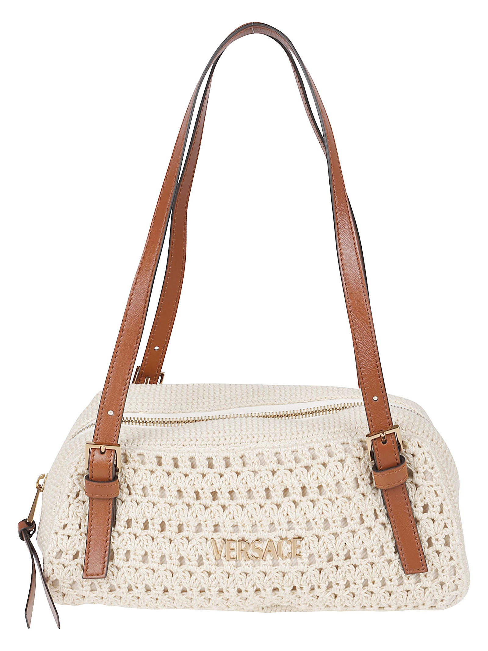 Woven Shoulder Bag With Adjustable Leather Handles