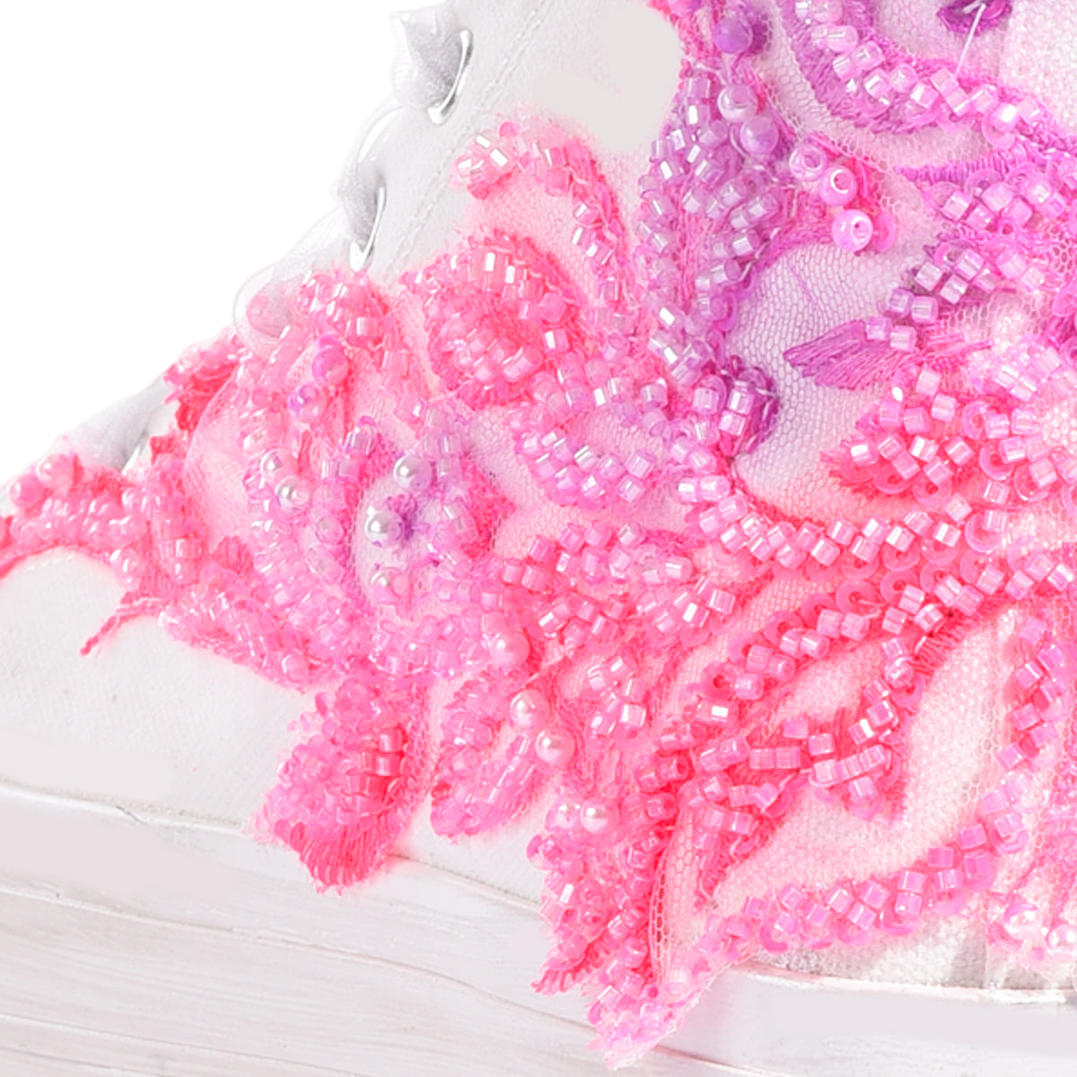 High-Top Platform Sneakers with Pearl Embellishments