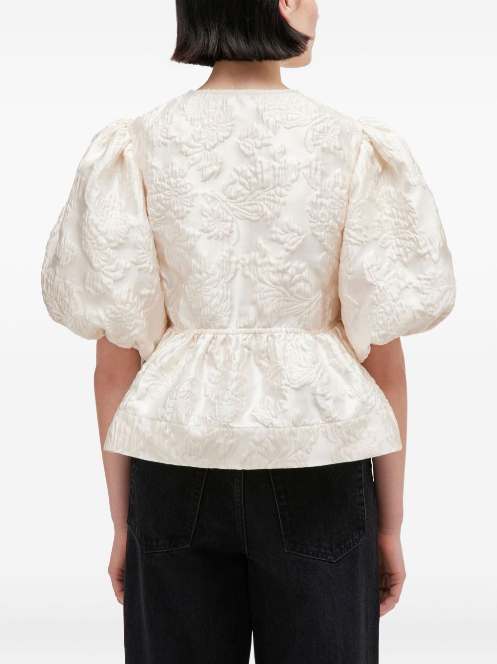 Textured Jacquard Blouse With Puff Sleeves