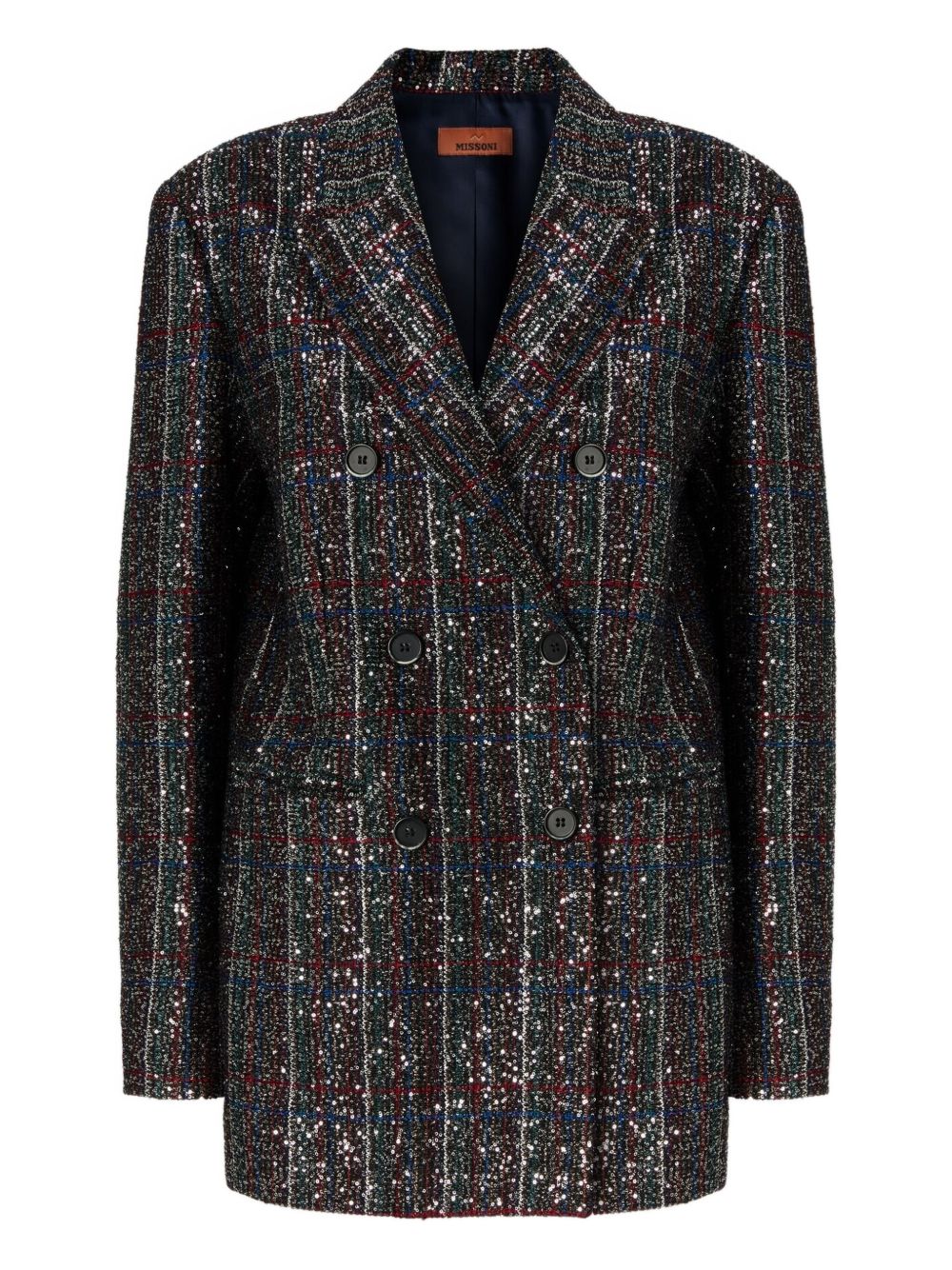 Double-Breasted Blazer With Multicoloured Sequined Check Pattern