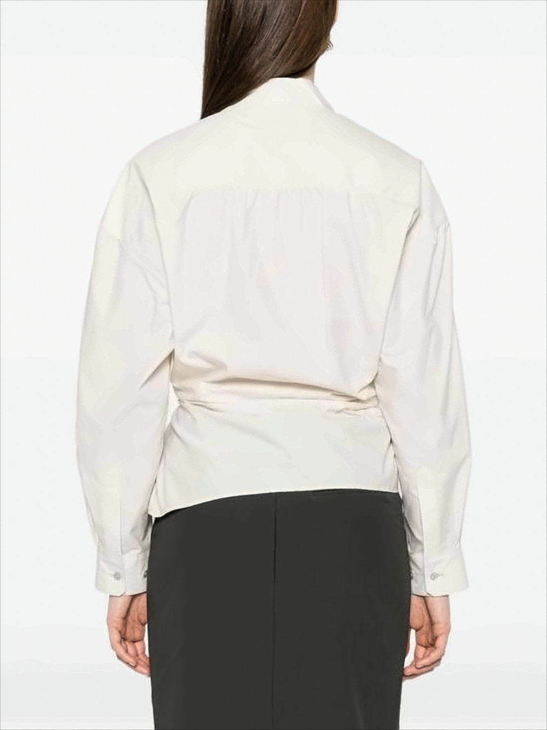 Twisted Front Long-Sleeved Shirt With Straight Collar