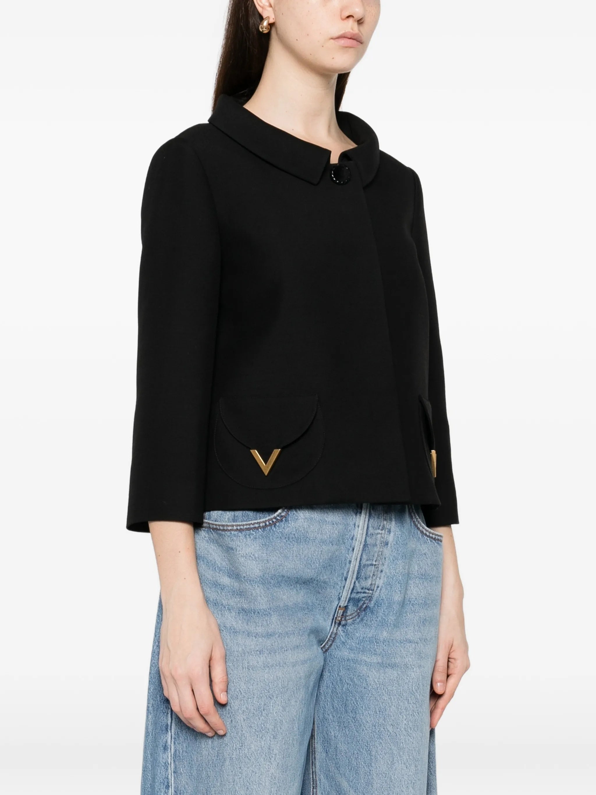 Black Cropped V-Gold Accent Jacket