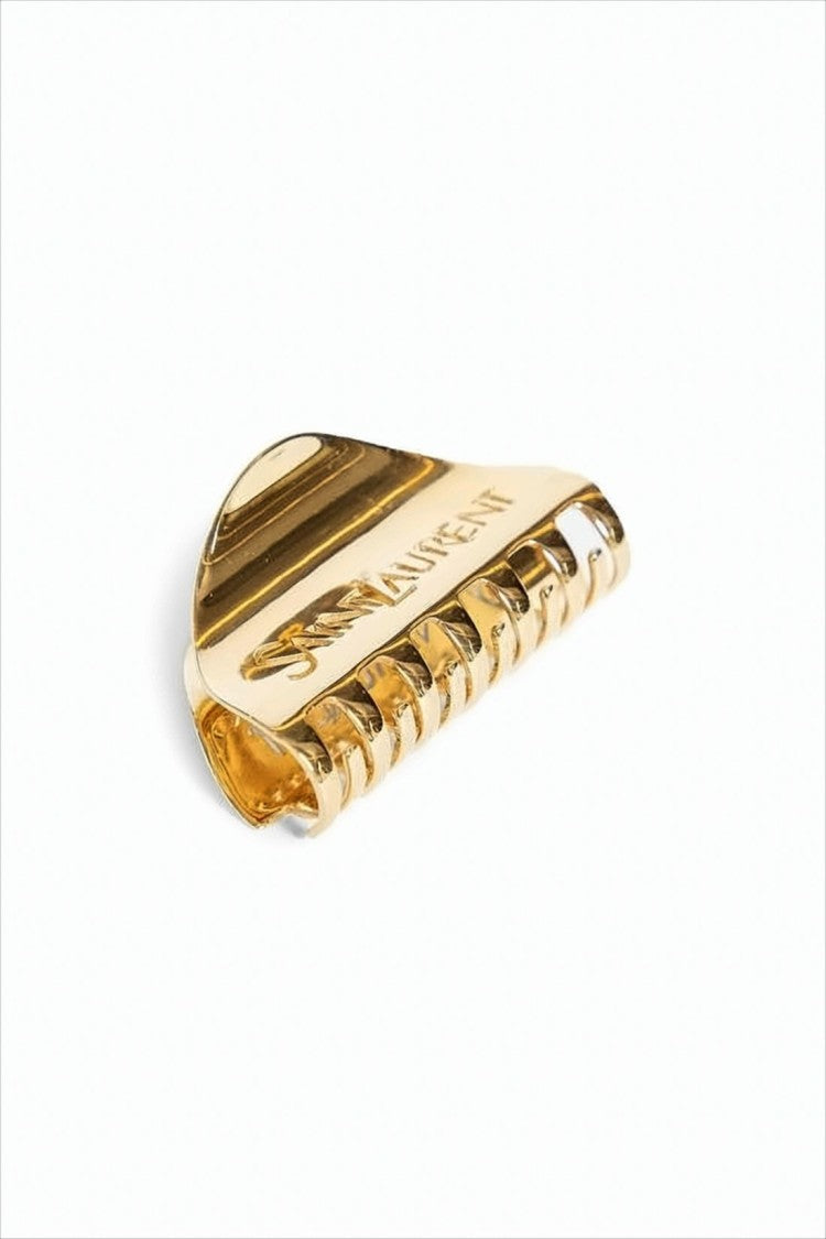 Polished Gold Metal Hair Clip with Engraved Logo