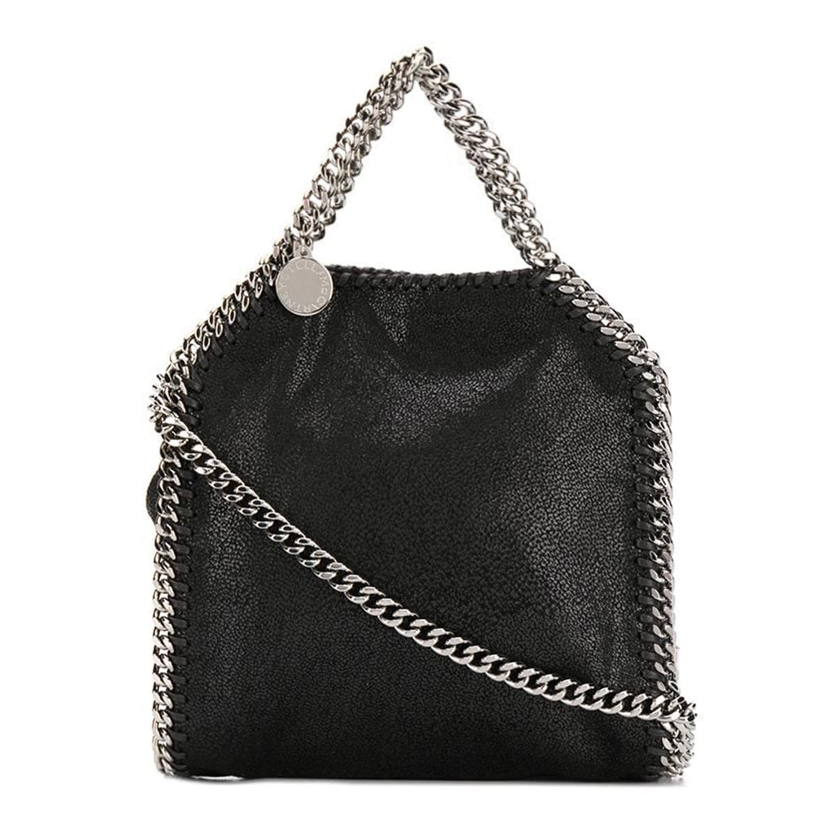 Black Faux Leather Tiny Falabella Tote