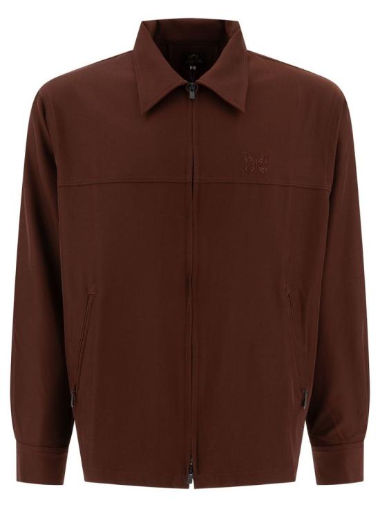 Minimalist Brown Jacket With Clean Zipper Closure And Ribbed Cuffs