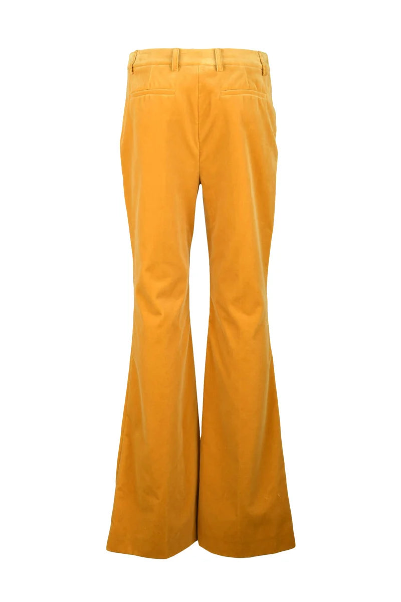 Velvet Bell Bottom Pants Cotton Stretch - Yellow