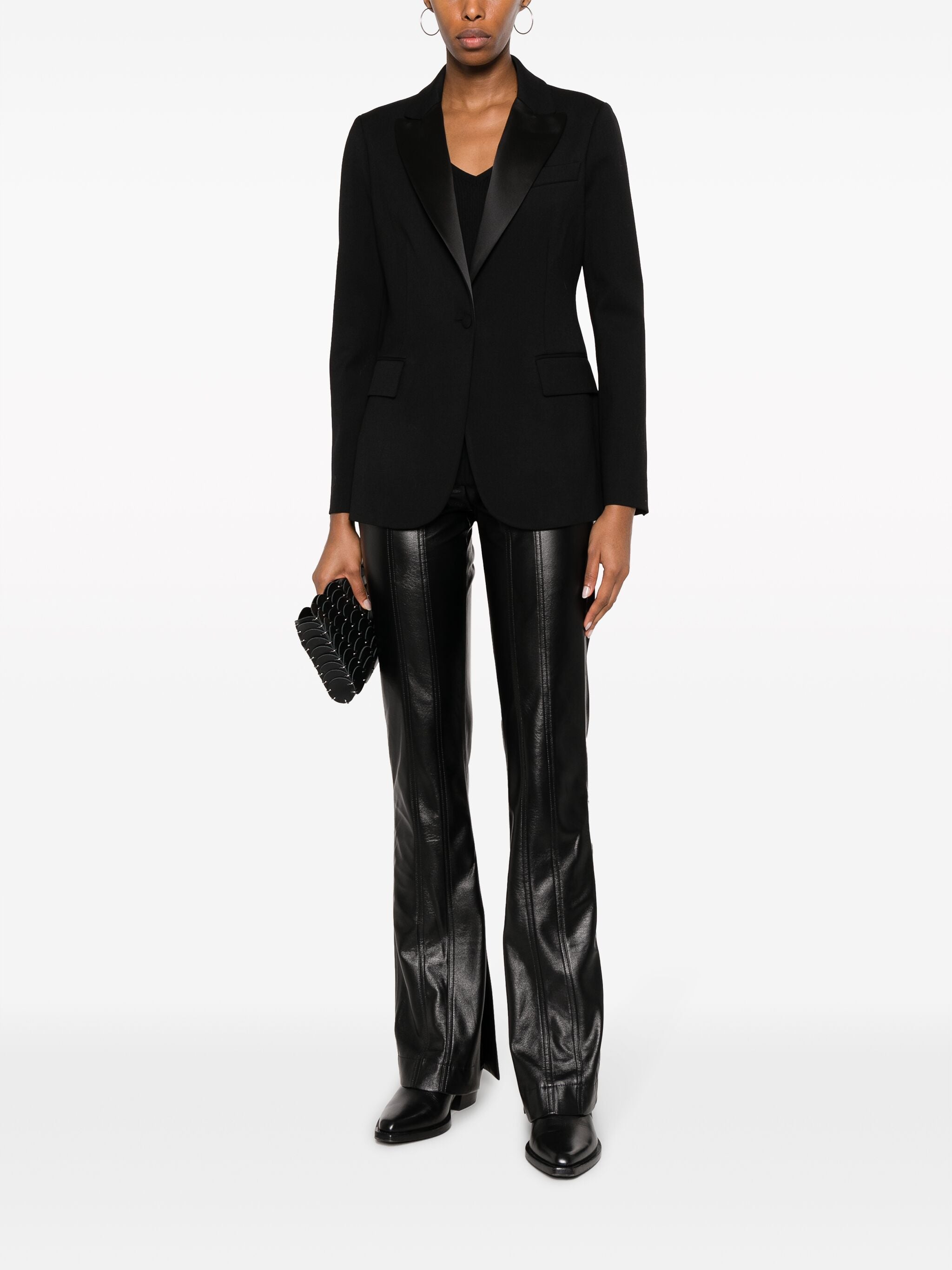 Black Tailored Textured Wool Blend Blazer