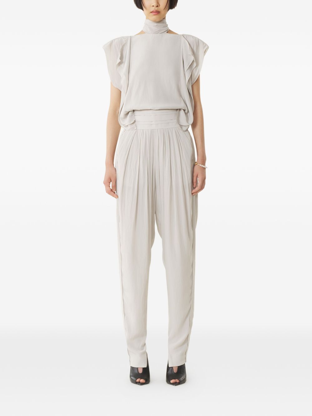 Off-White High-Neck Ruffled Sleeveless Top