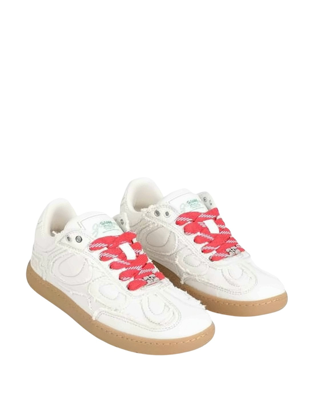 Textured White Sneakers with Red Laces
