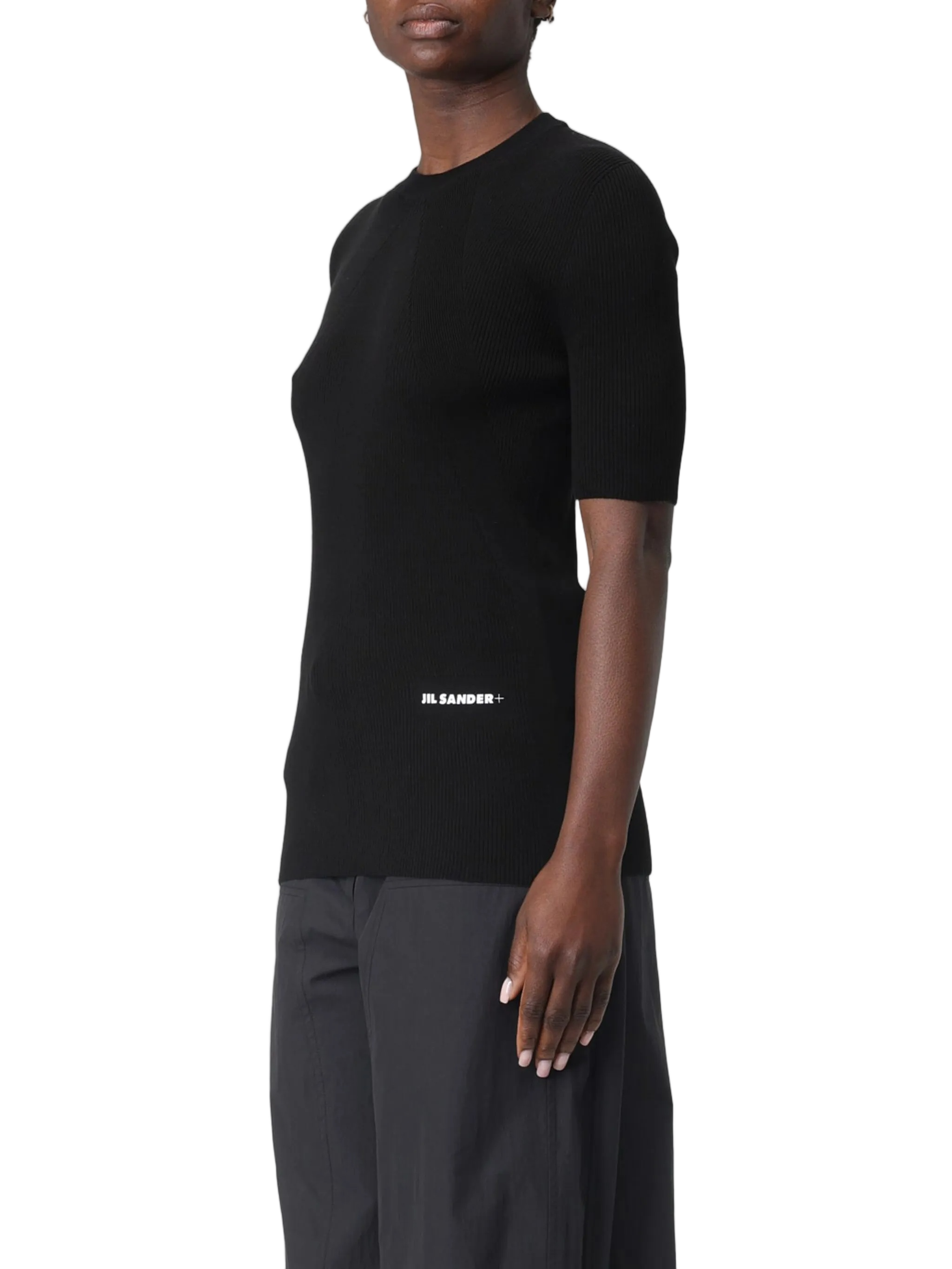 Black Ribbed Cotton Fitted Sweater