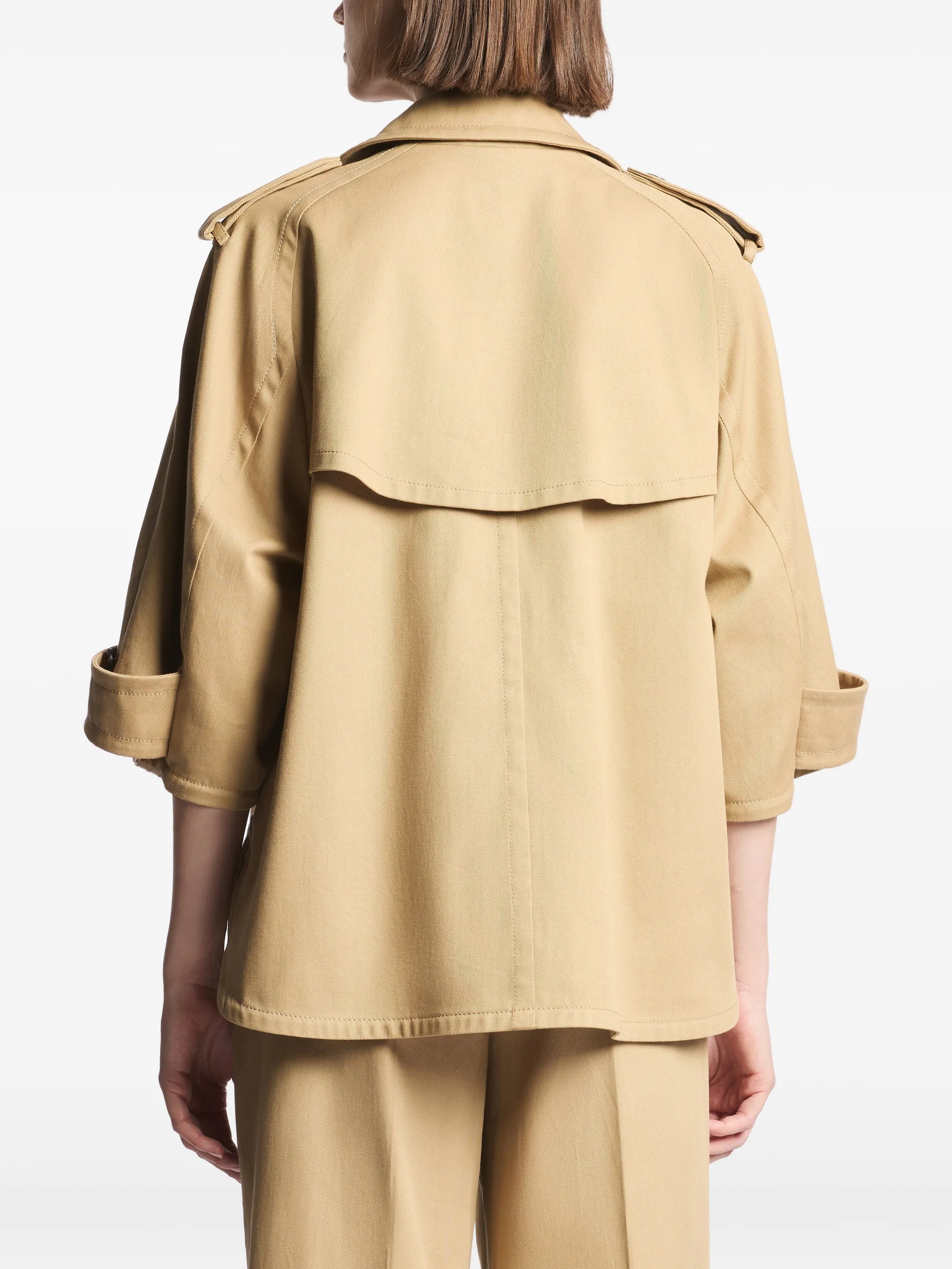 Boxy Brown Trench Elbow-Length Sleeve Jacket