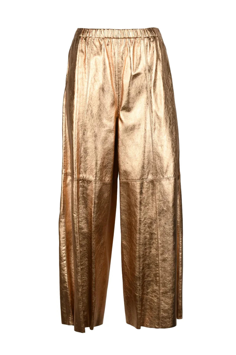 Wide-Leg Leather Trousers - Bronze