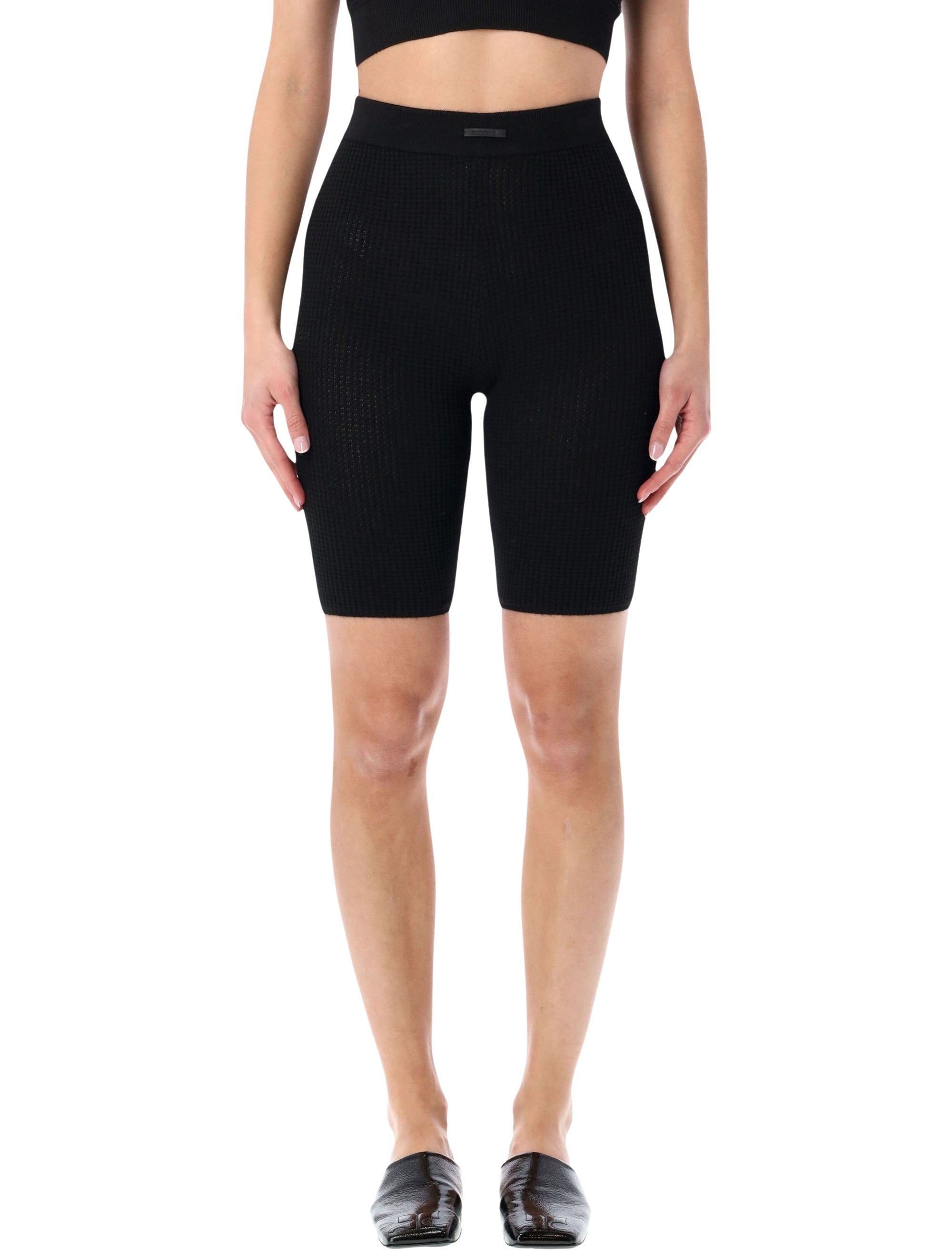 Waffle Knit Biker Shorts with Rib-Knit Waistband and Textured Finish