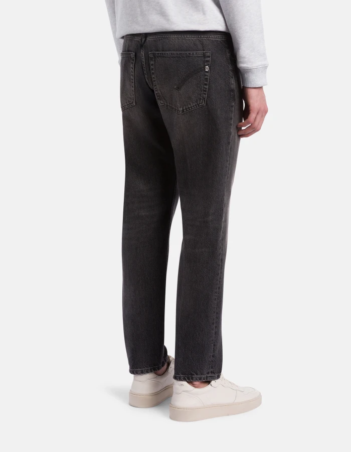 Faded Black Denim Jeans with Tapered Leg