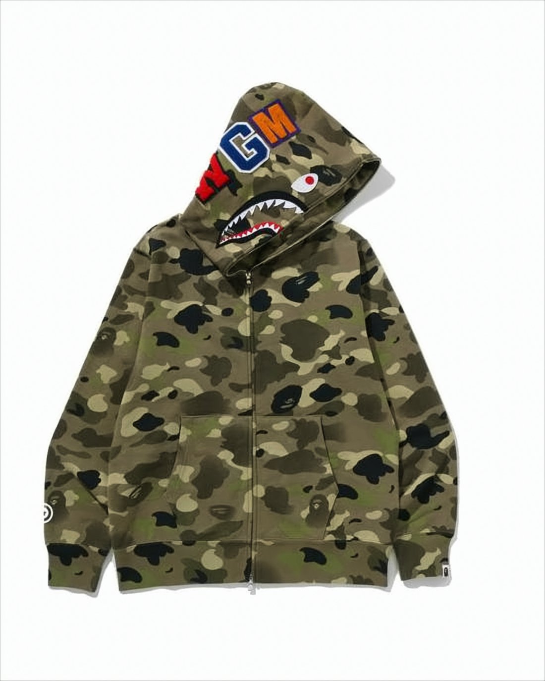 Camouflage Zip-Up Jacket with Iconic Shark Motif