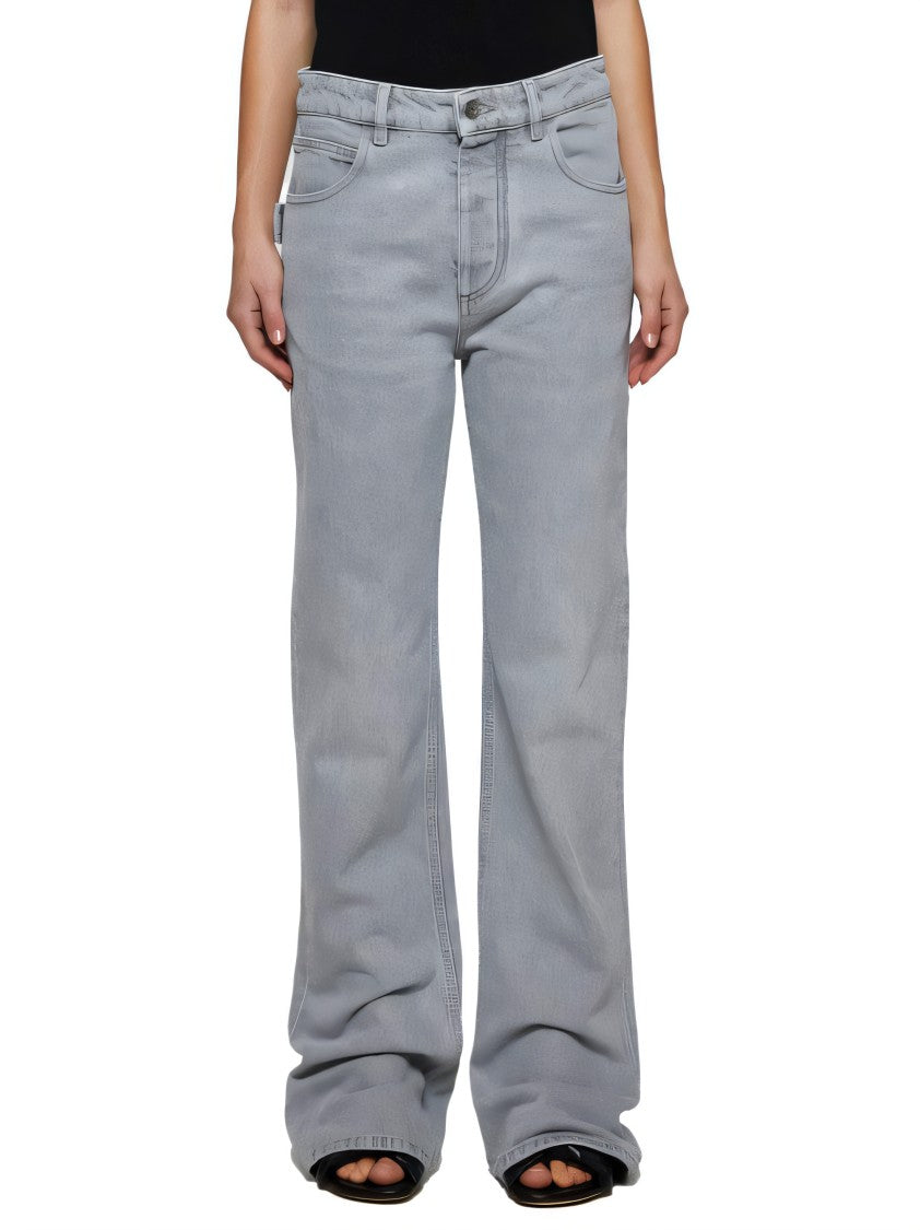 Relaxed Fit Flared Denim Pants with Distinctive Leather Patch
