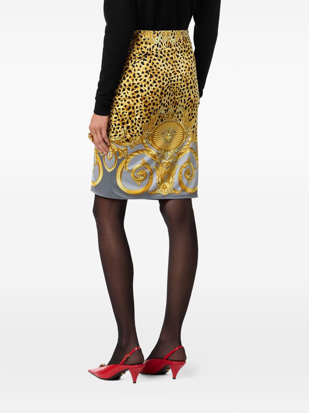 Grey Cheetah Print Midi Skirt
