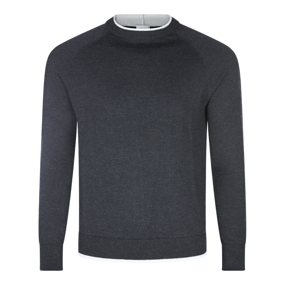 Grey Sweater With Trimmed Crew Neckline