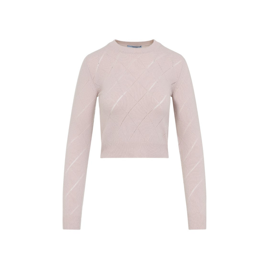 Cropped Cashmere Sweater with Subtle Diamond Pattern