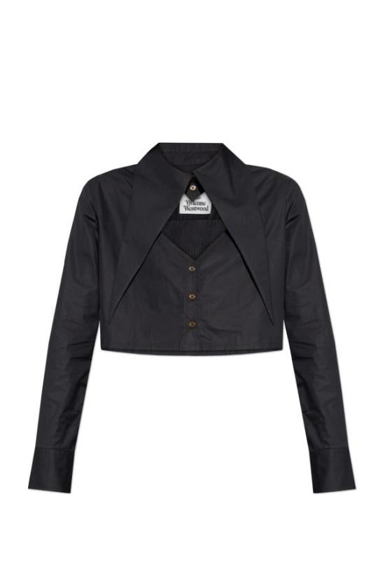 Cropped Black Shirt with Layered Design