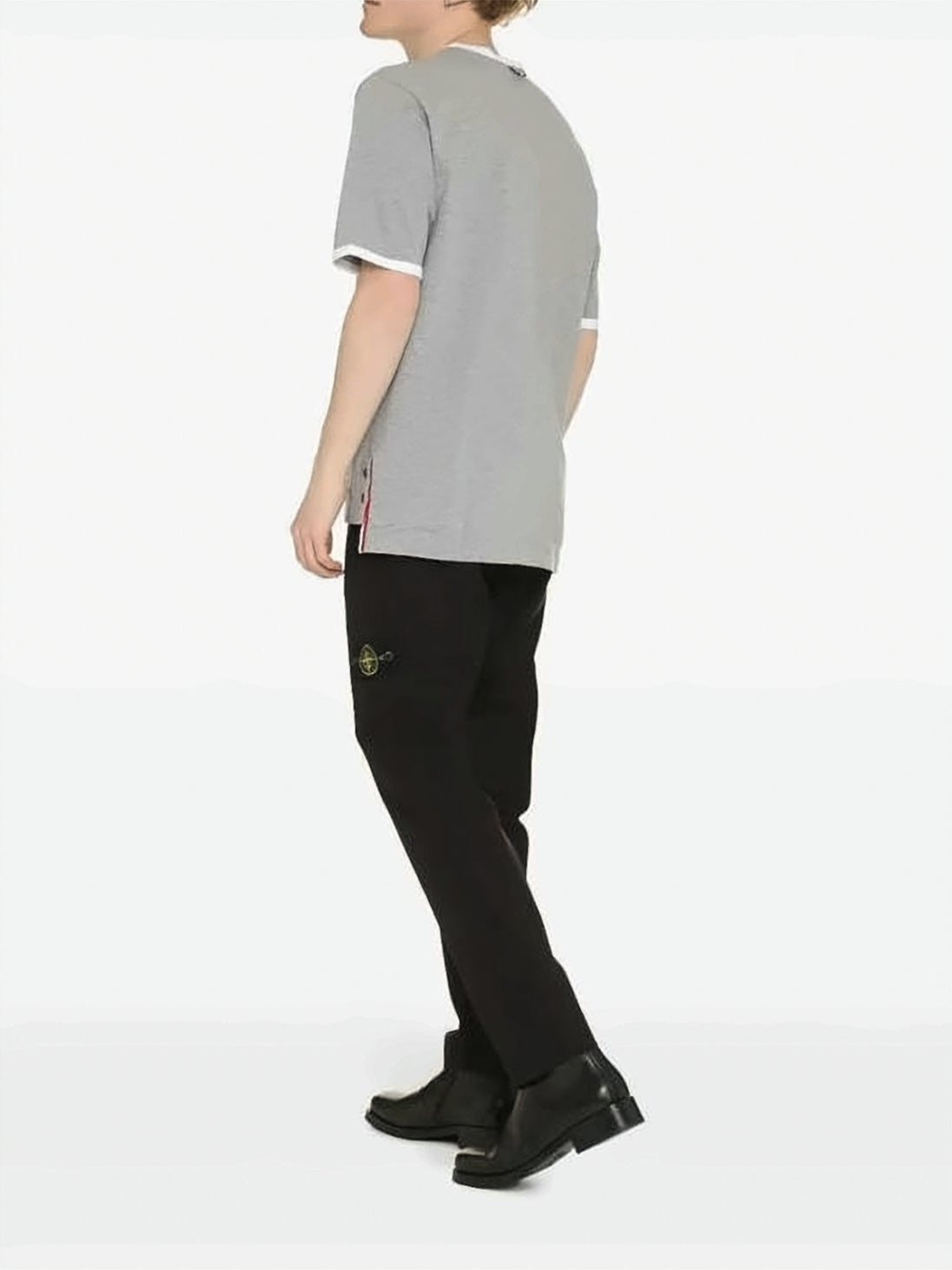 Grey Short-Sleeve T-Shirt with Tricolor Detail