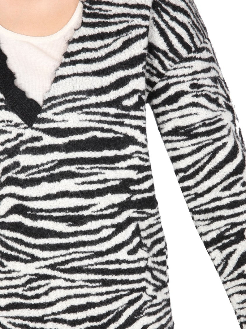 Zebra Stripe V-Neck Sweater