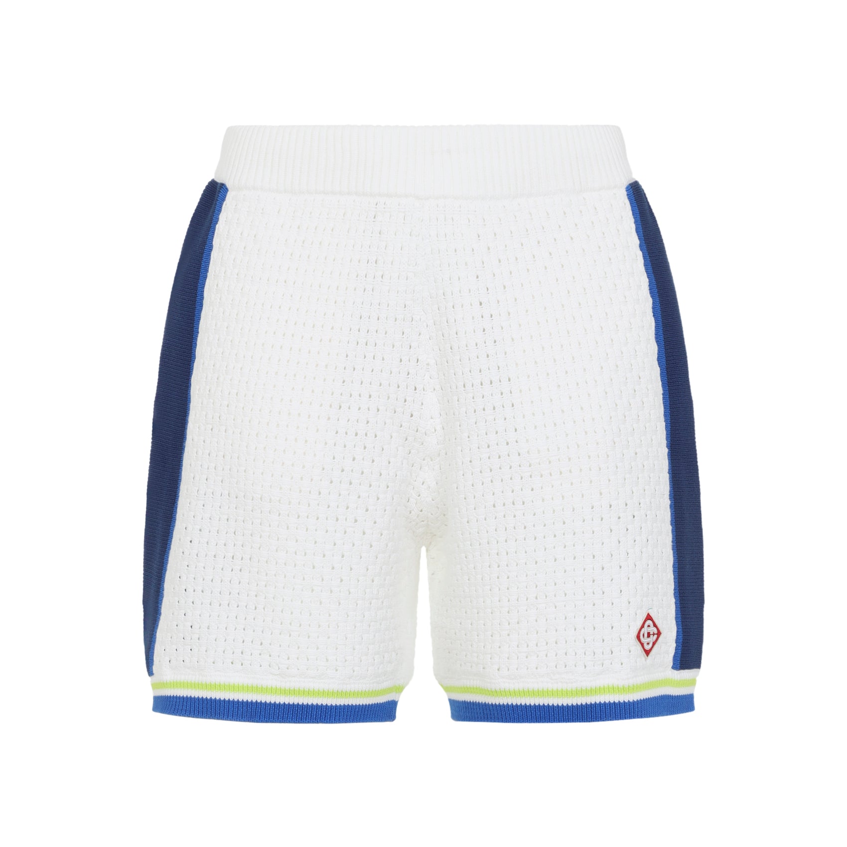 Perforated Knit Bermuda Shorts With Contrasting Stripes