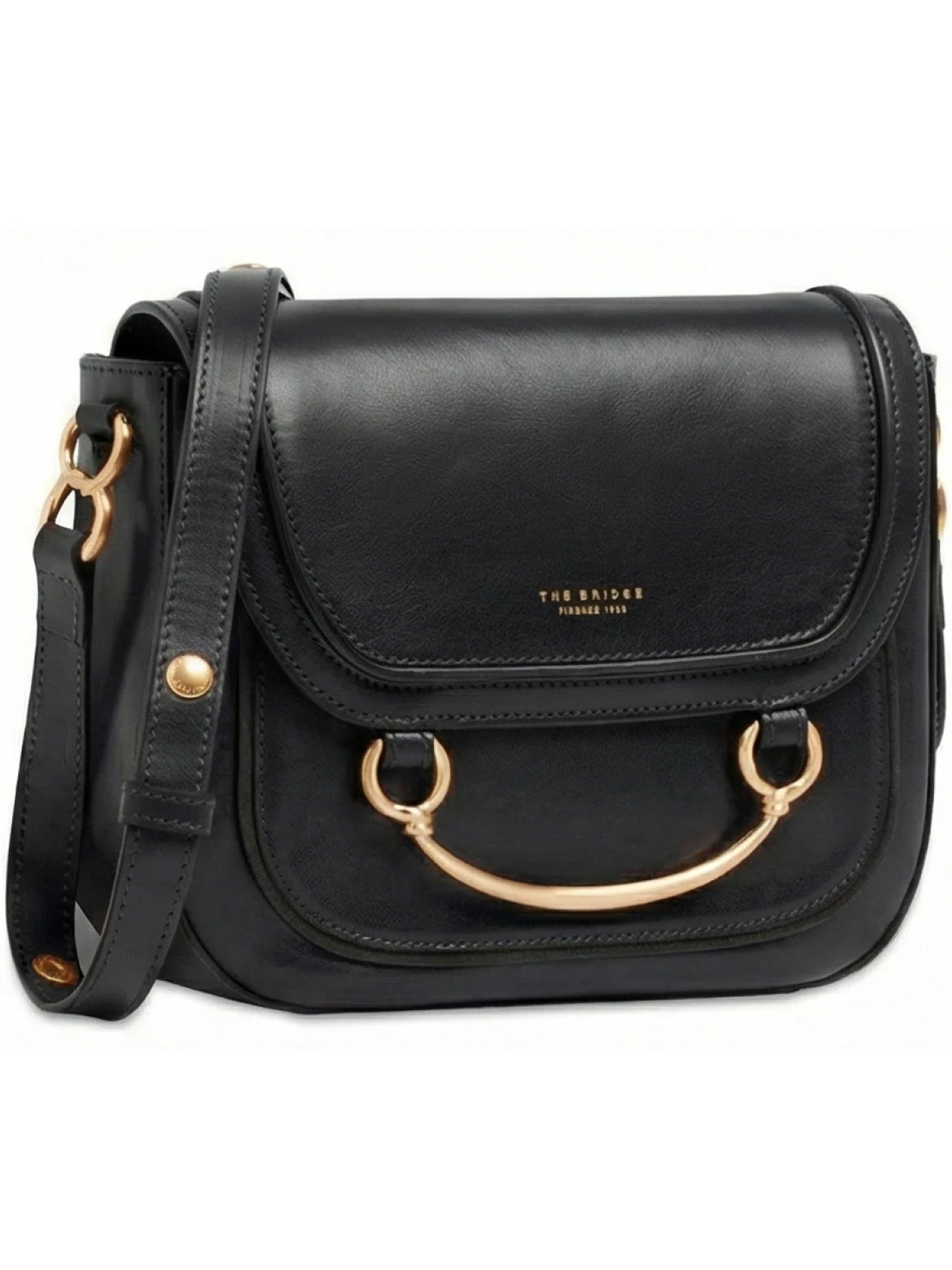 Black Crossbody Structured Leather Satchel