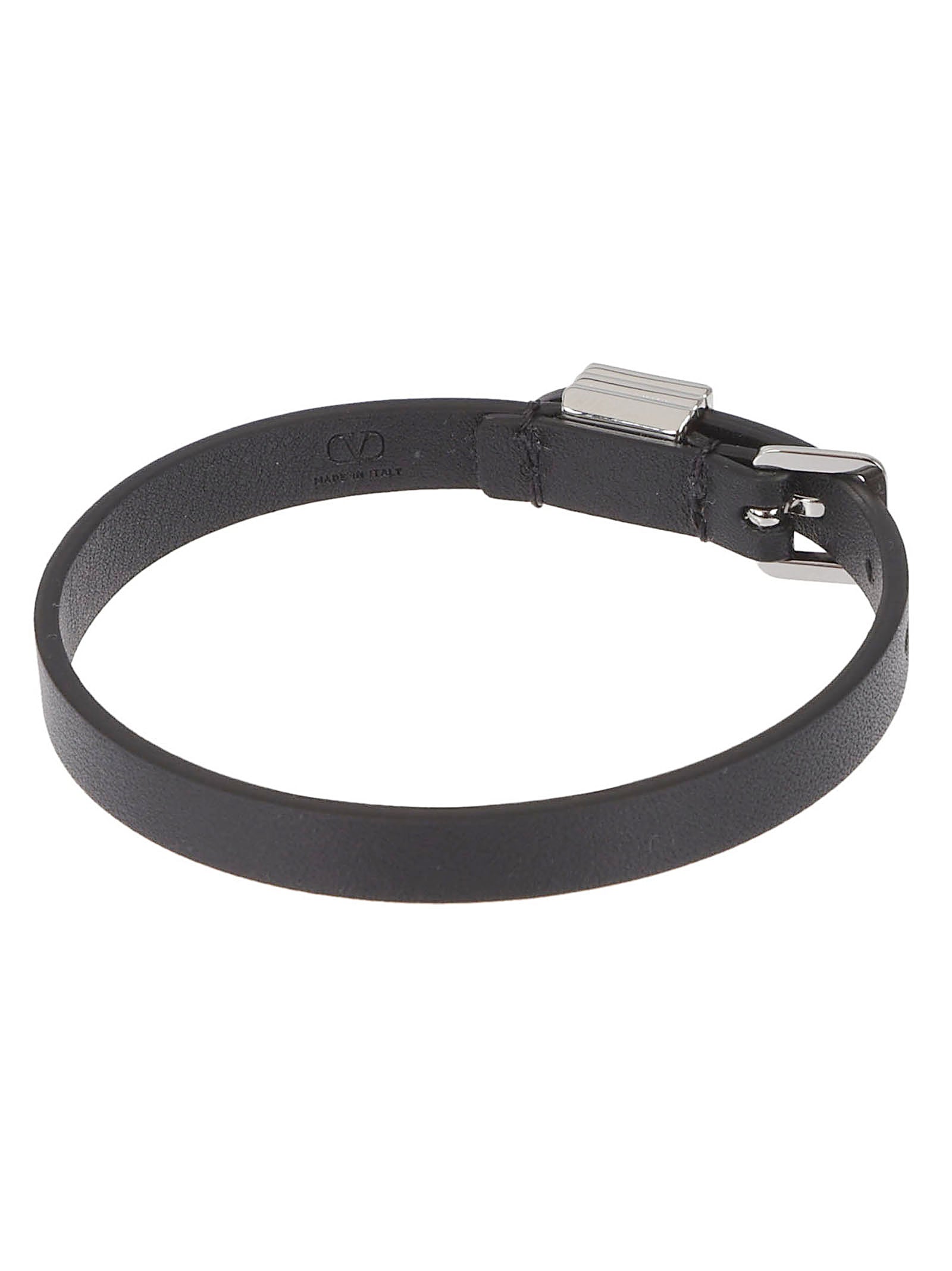 Black Leather Bracelet With Platinum Finishes