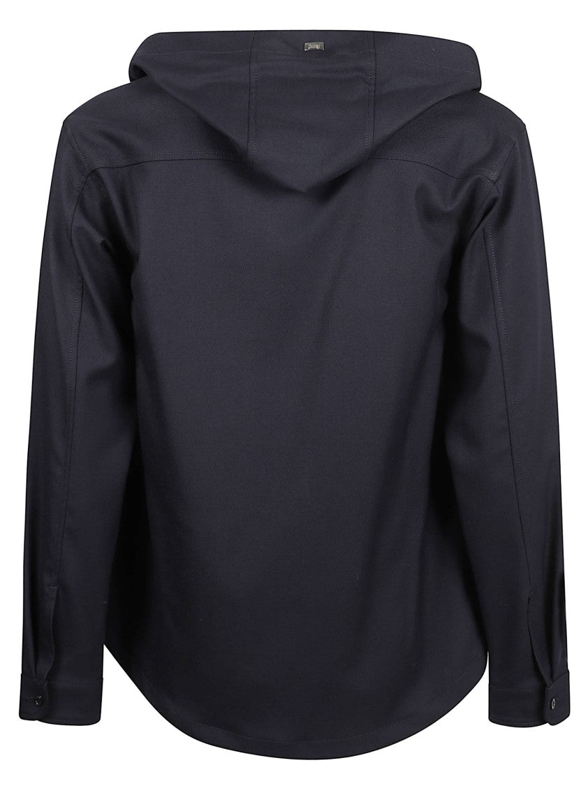 Fluid Wool Blend Gabardine Shirt Jacket With Hood