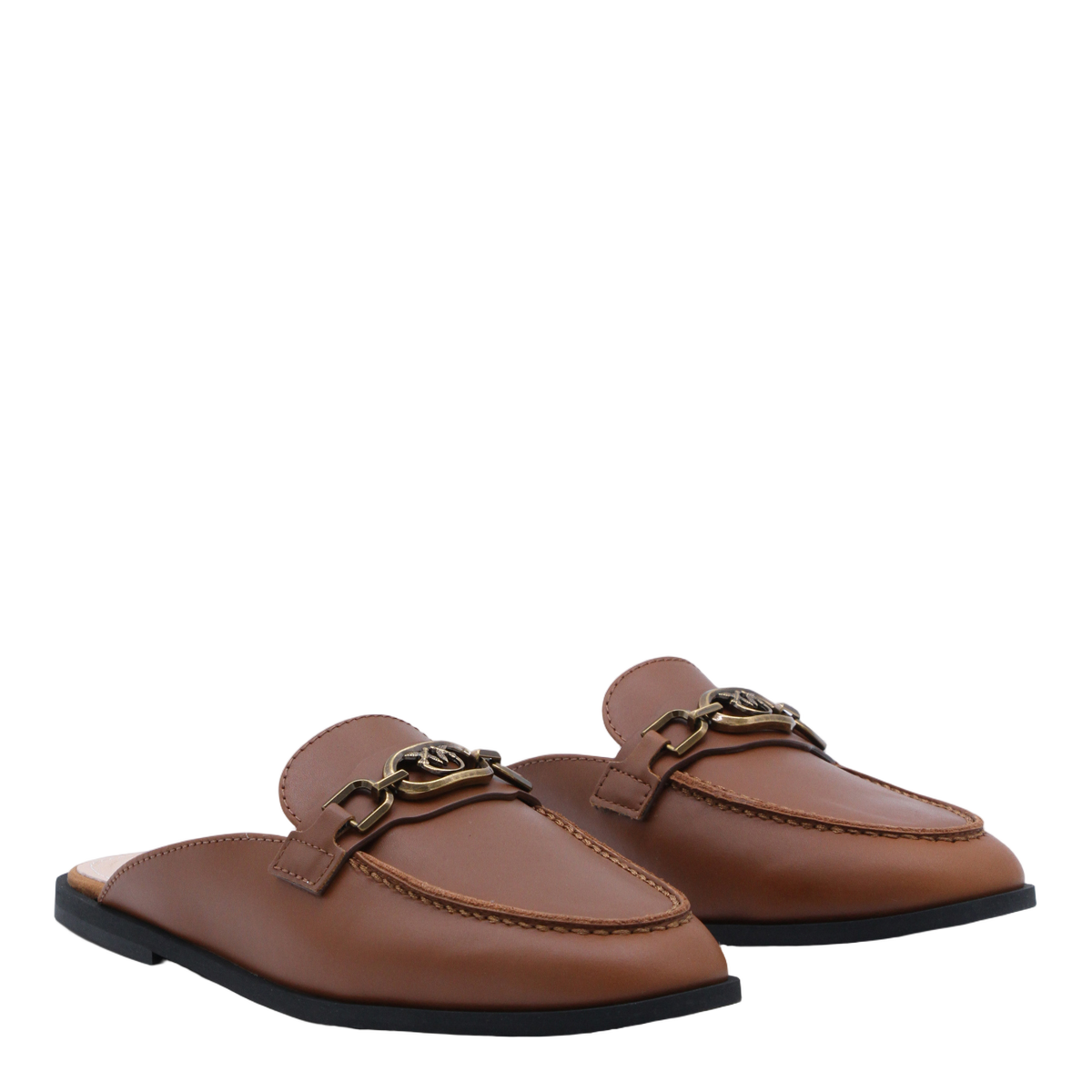 Slip-On Mule Flats With Decorative Metallic Buckle
