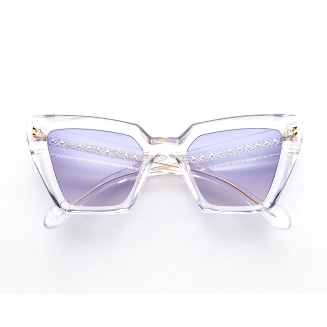 Vanessa Glamour Geometric Cat-Eye Sunglasses with Gold Textured Temples