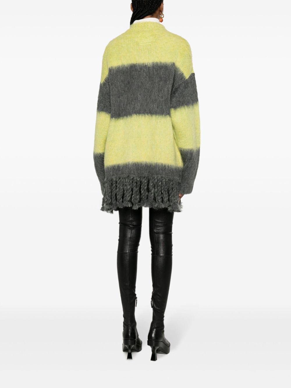 Striped Fringed Alpaca Wool-Blend Cardigan