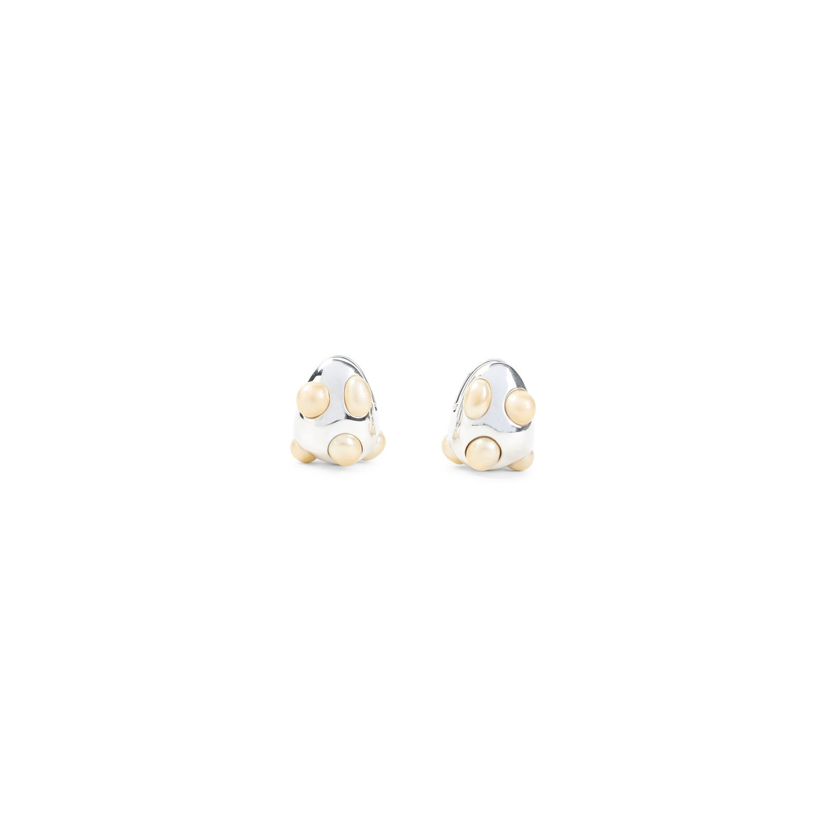Curved Silver Earrings with Cream Resin Accents