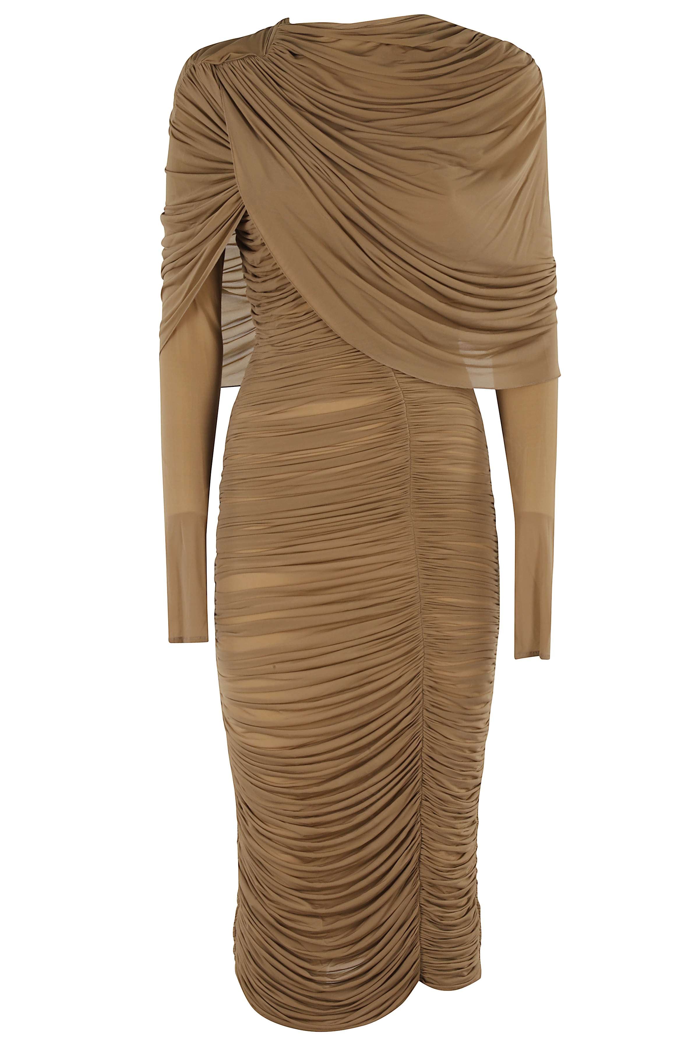 Beige Draped Cape Dress