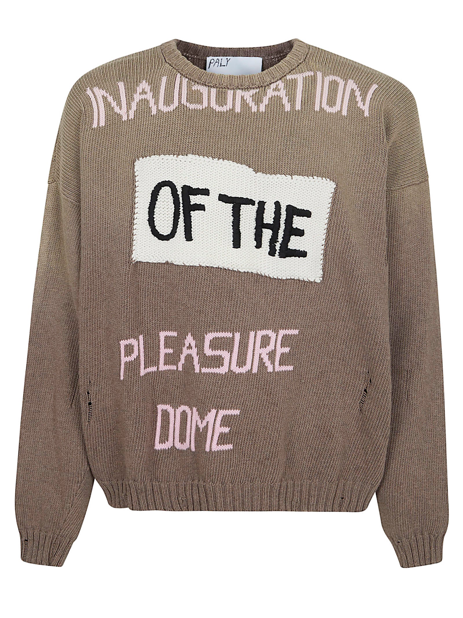 Text-Detail Knitted Sweater with Ribbed Cuffs