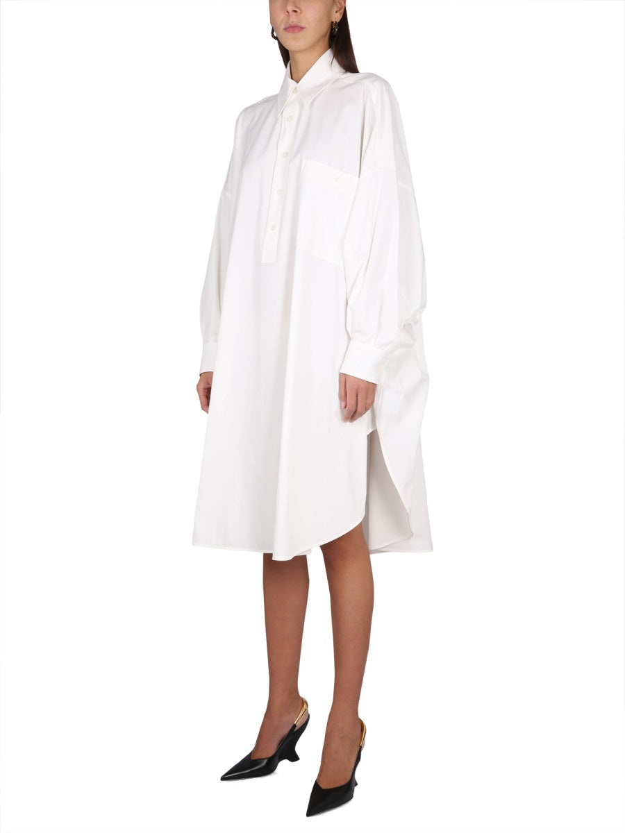 Structured Cotton Blend Dress with Pointed Collar